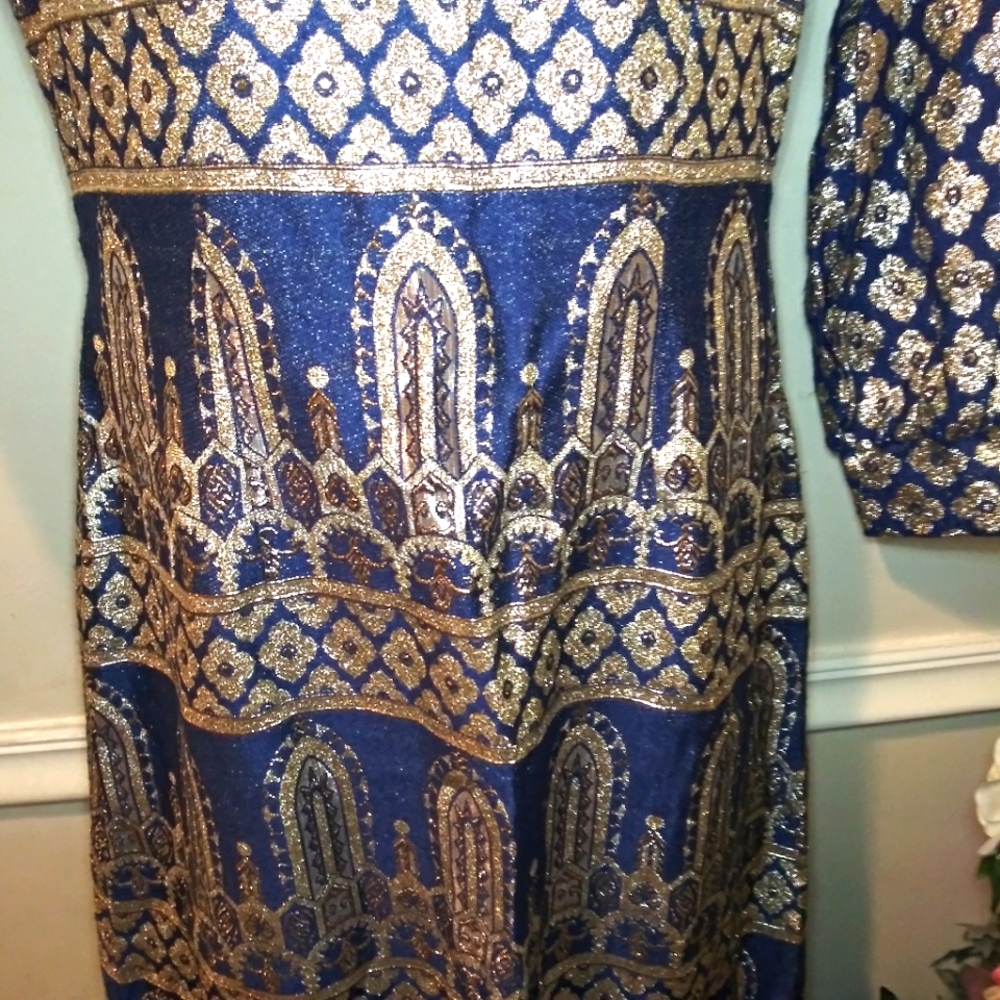 Vintage 1960's Bob Cunningham By Nellica Beitner Royal Blue & Gold Lame´ Gown - Picture 7 of 14